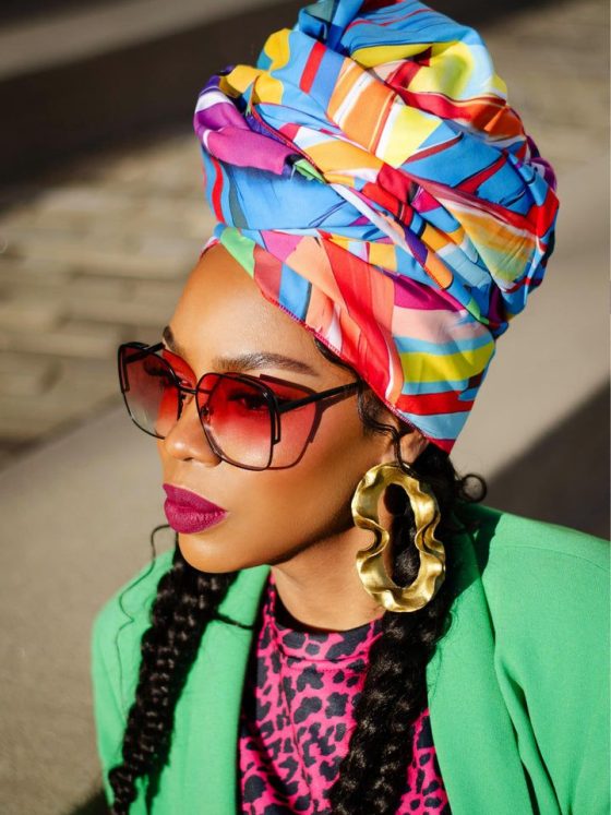 An African woman in a head wrap.
