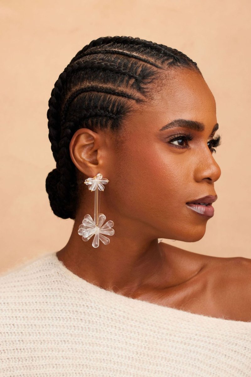 Corporate-friendly braided hairstyle with elegant accessories.