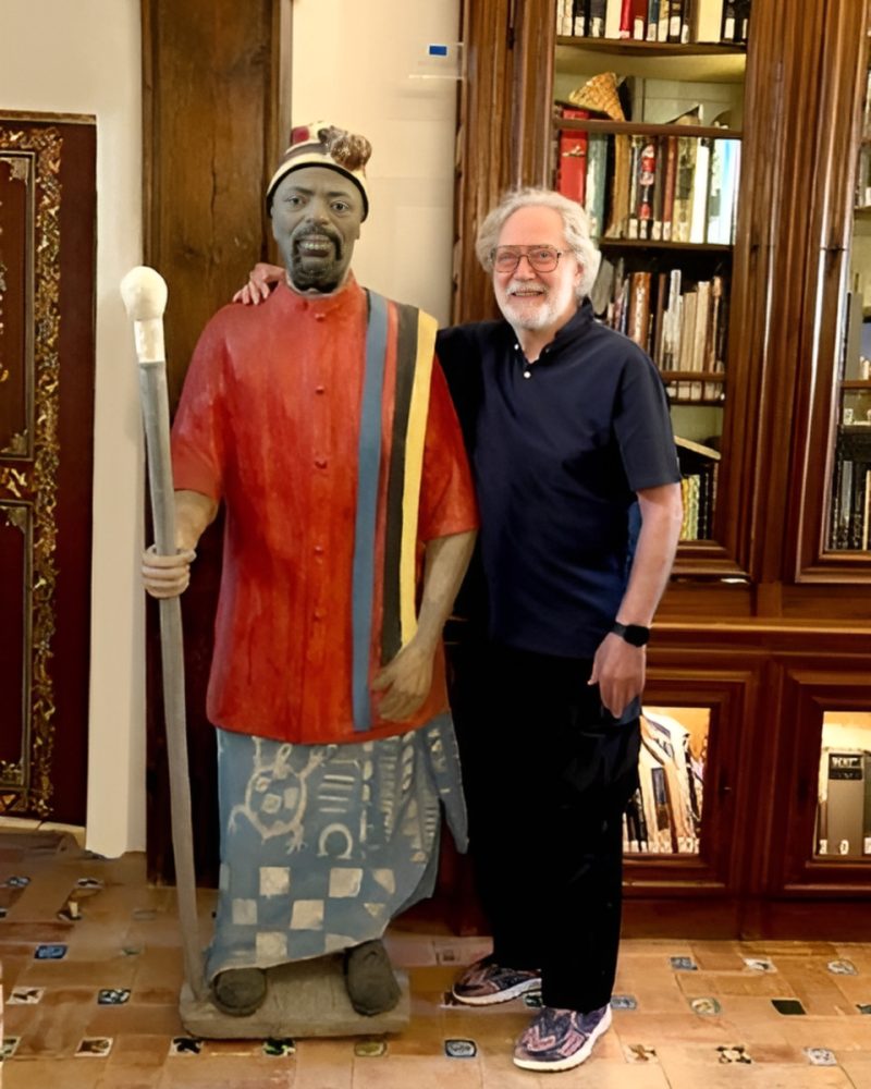 A life-size polychromed cement sculpture representing a Nigerian chief by Sunday Jack Akpan, dated 1986