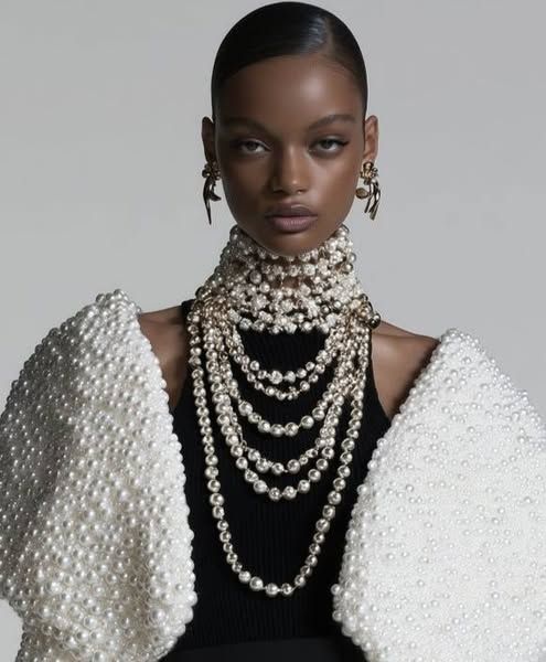A multi-layered, structured neckcollar inspired by Fula or Wodaabe designs showcases the transformation of cultural adornment into global statement jewellery.