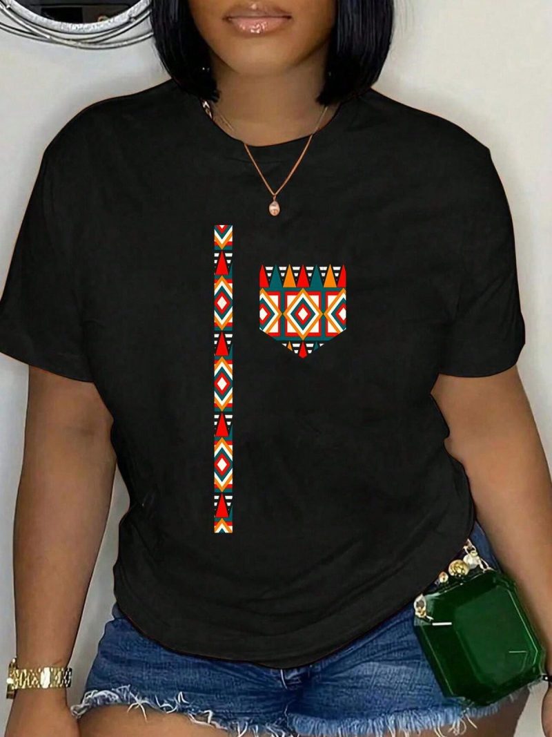 An African woman in an Afrocentric graphic tee representing urban culture