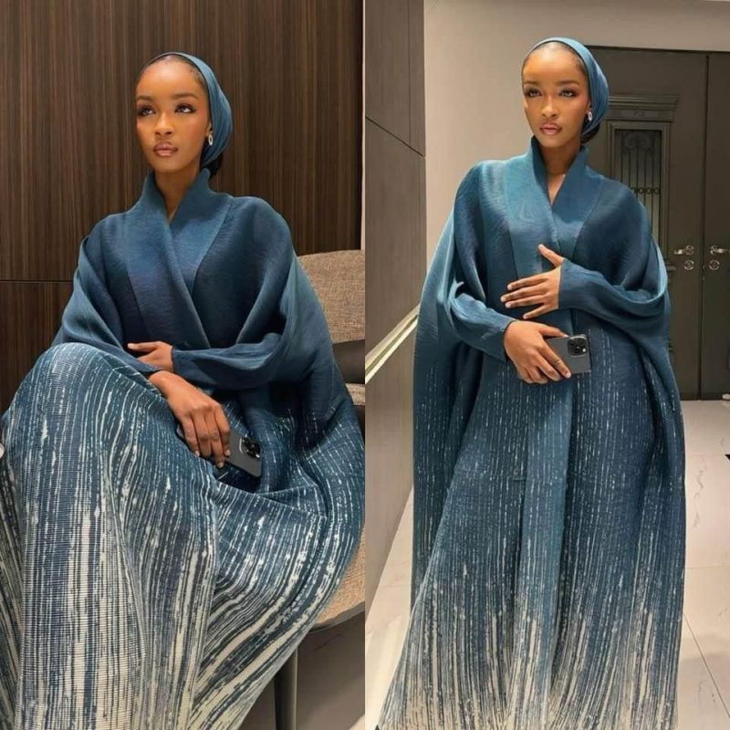A sculptural and architectural luxury abaya by a top African designer, representing the move toward structured modest fashion in 2026.