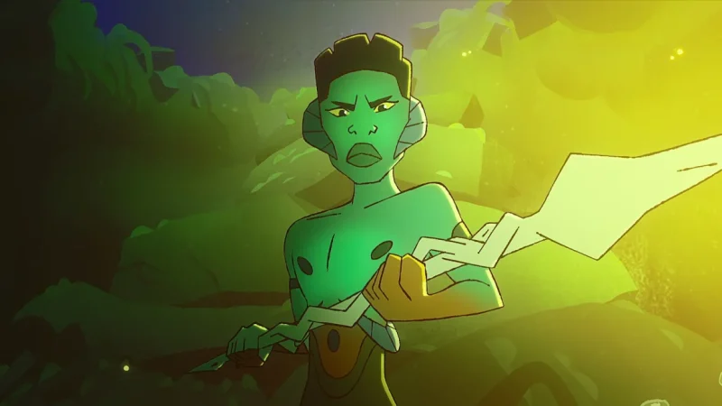 A still from "Hatima" showing Mati, a young water-tribe warrior, locked in endless conflict with a land-based kingdom