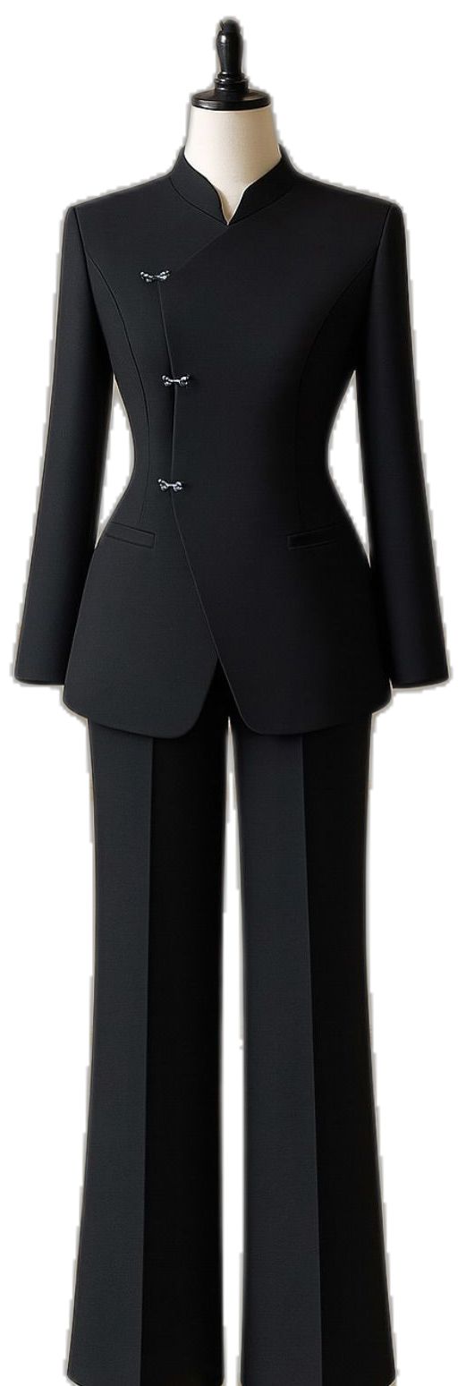 A picture of a structured blazer paired with tailored trousers, illustrating versatility in modern workwear.
