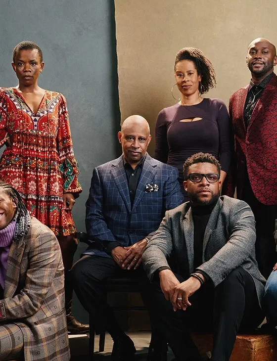 Playwrights and theatre makers Jeremy O. Harris, Dominique Morisseau, Lynn Nottage and others at a theatre gathering