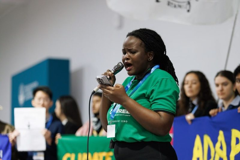 Evelyn Acham, a Ugandan climate activist and Rise Up coordinator, advocates for climate education in schools.