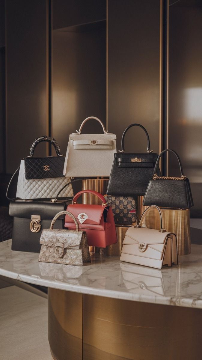 A display of sleek, modern leather bags made in Africa, showing the high-fashion quality and professional finish of the final products.