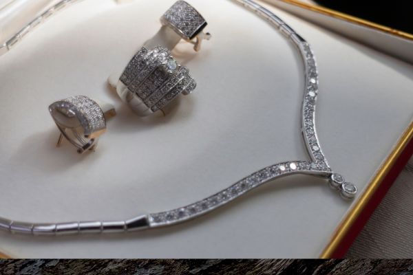  A picture showing a silver necklace, earrings, and a ring; a high-impact accessory to get.
