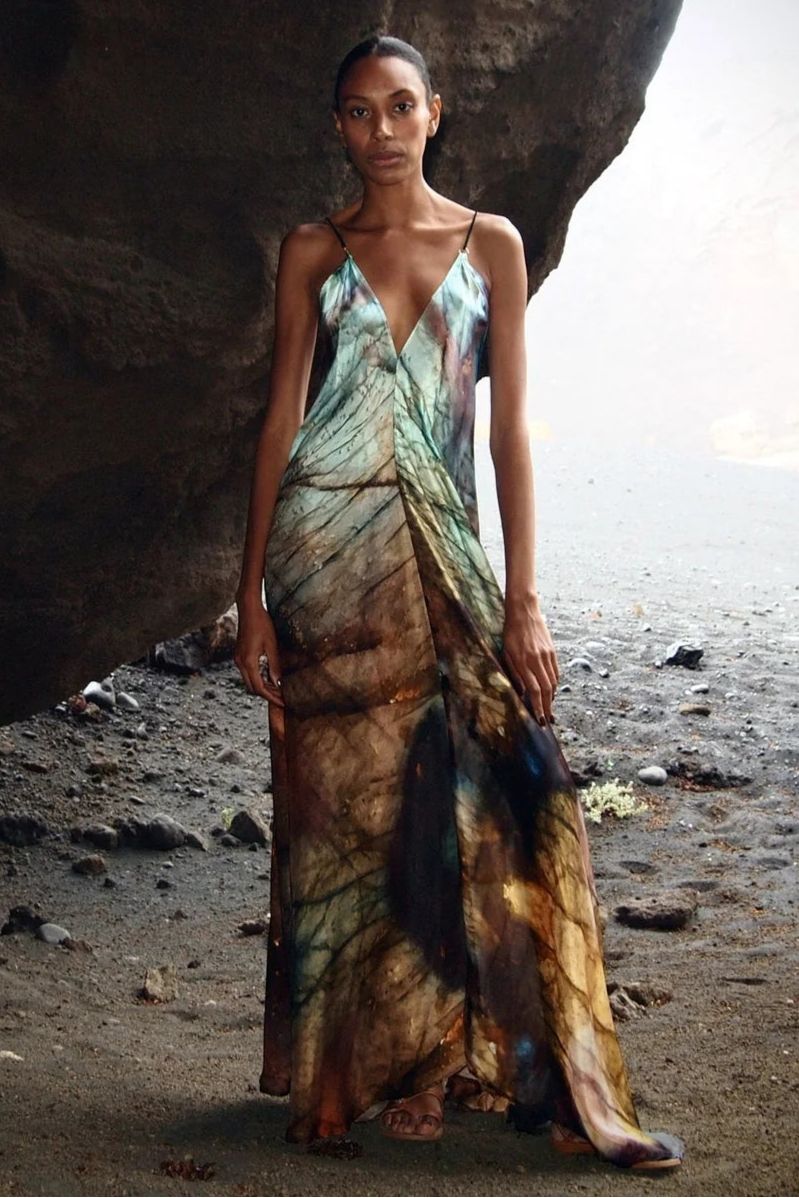 Sustainable botanical-dyed silk: An inclusive wellness-focused fashion piece.
