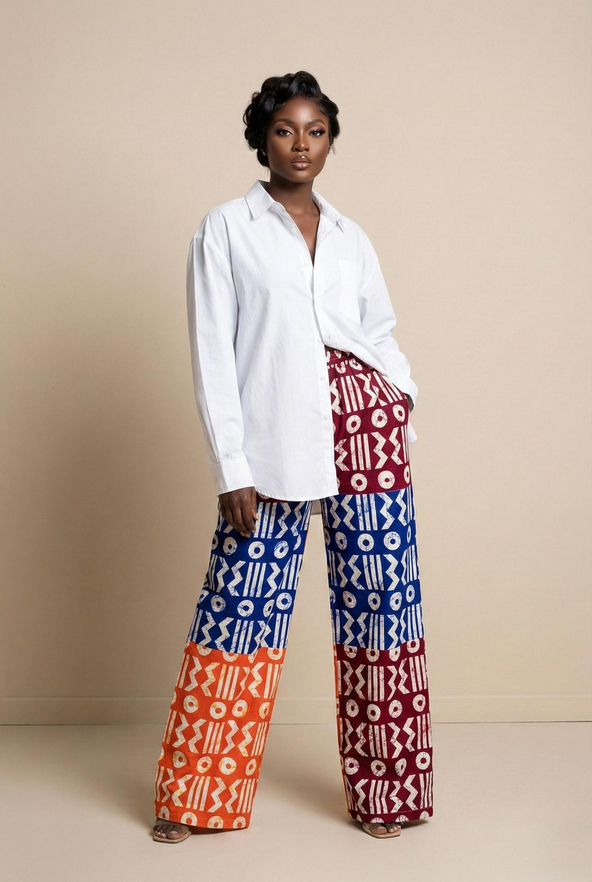 Using sustainable neutrals to anchor inclusive African prints.
