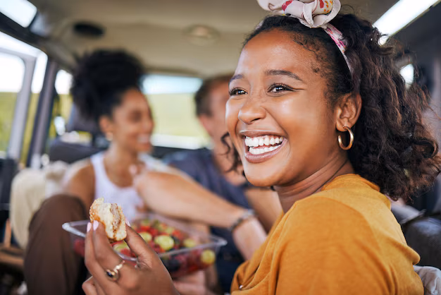 A photo of tourists and locals, showing what slow travel is really like.
