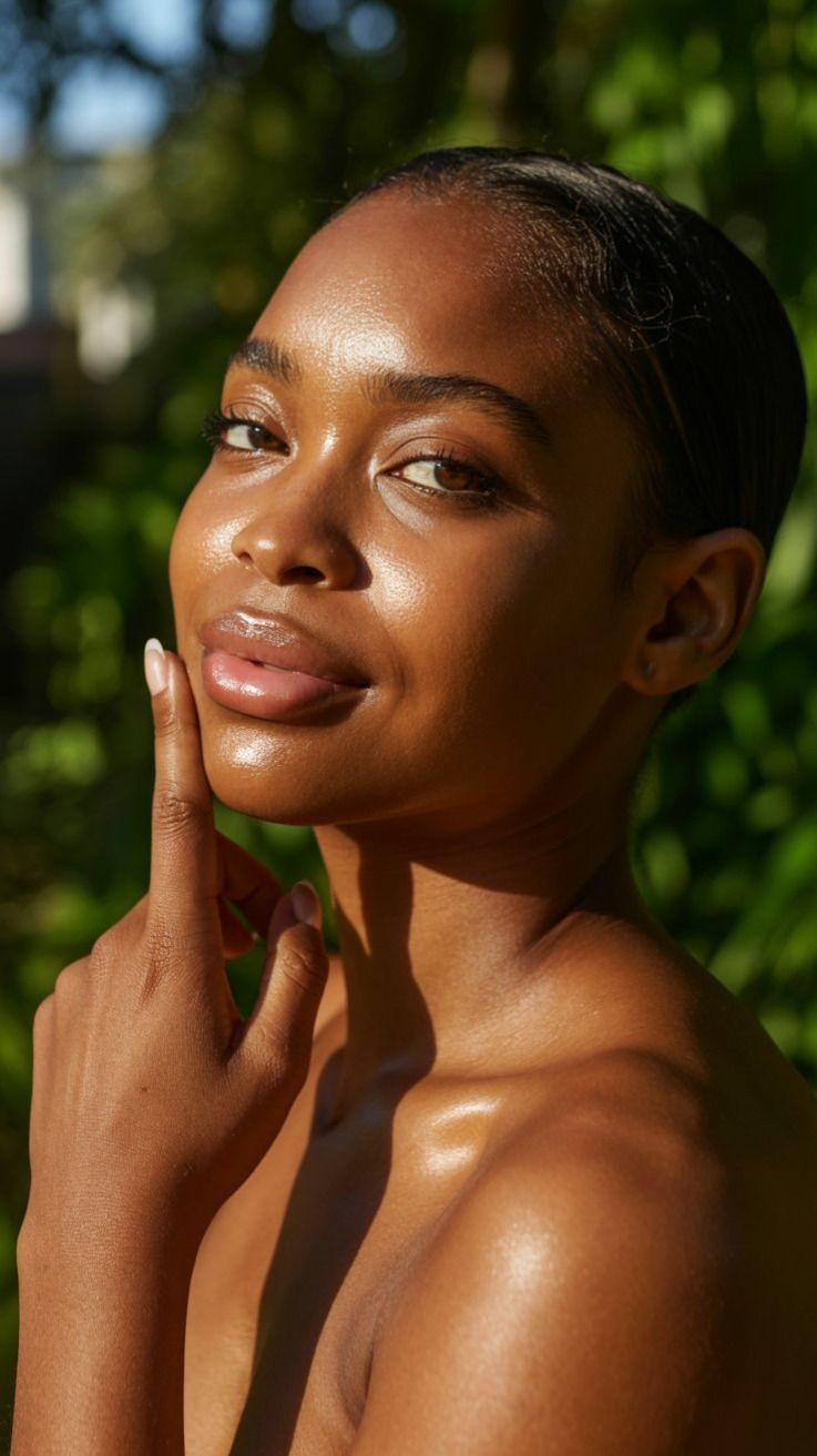 Melanin-rich skin exposed to sunlight in an African climate, showing the impact of heat on the skin barrier