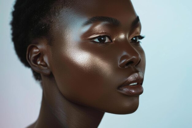 An image showing a lady wearing makeup, highlighting foundation matching for deep skin tones
