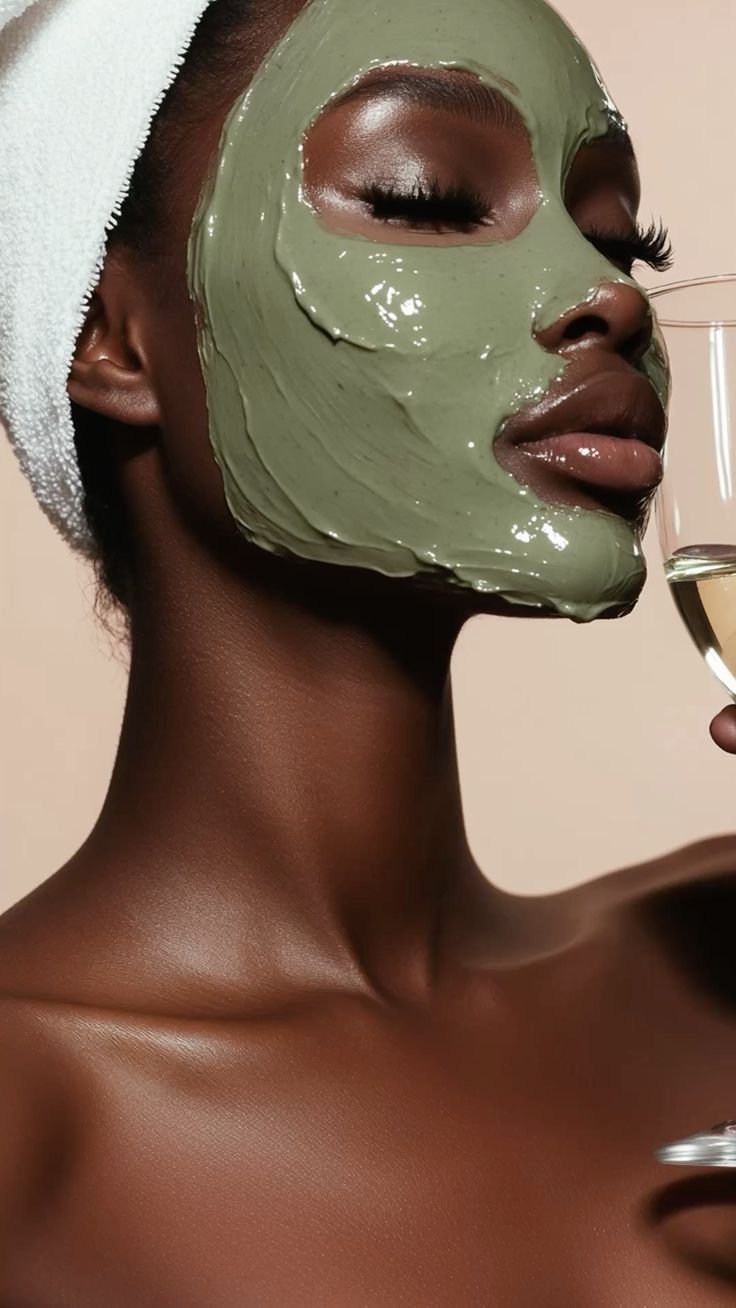 Clay mask on dark skin absorbing oil and impurities without overdrying.
