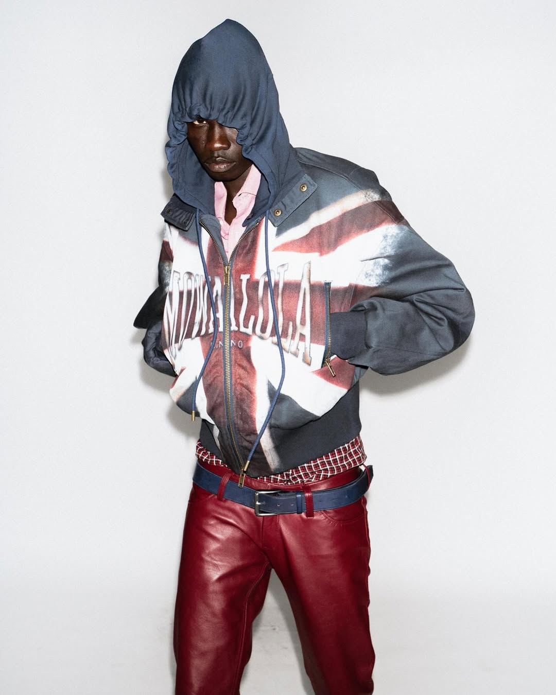  A model wearing a streetwear by Mowalola Ogunlesi
