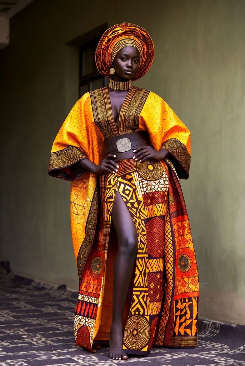 A young woman blending traditional and modern fashion styles. 
