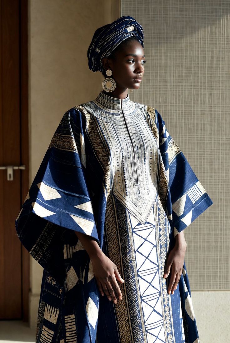 Nigerien designer in indigo robe representing the future of fashion in Niger.