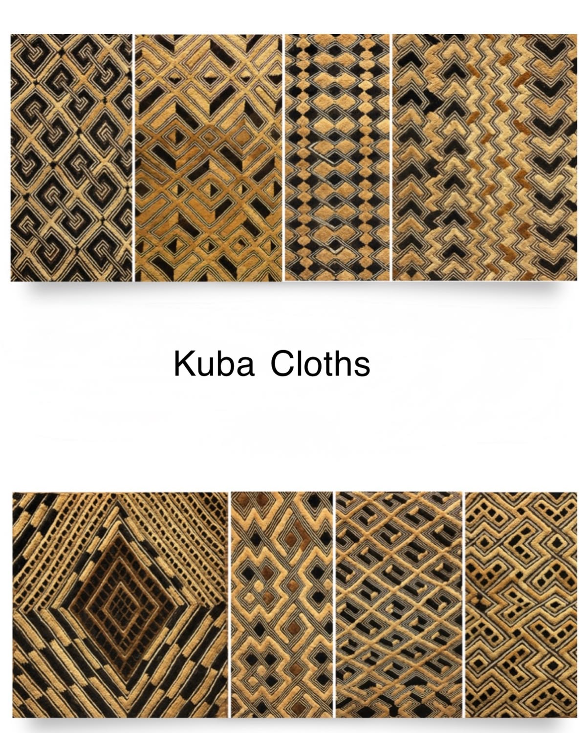 Close-up of hand-embroidered raffia and geometric appliqué on authentic Kuba cloth.