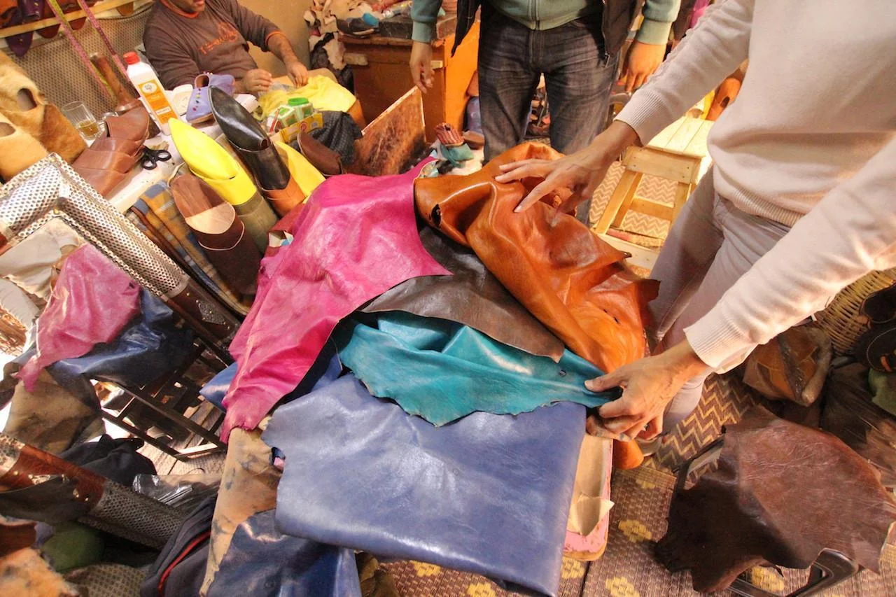 An image depicting Morocco's babouche leather trade