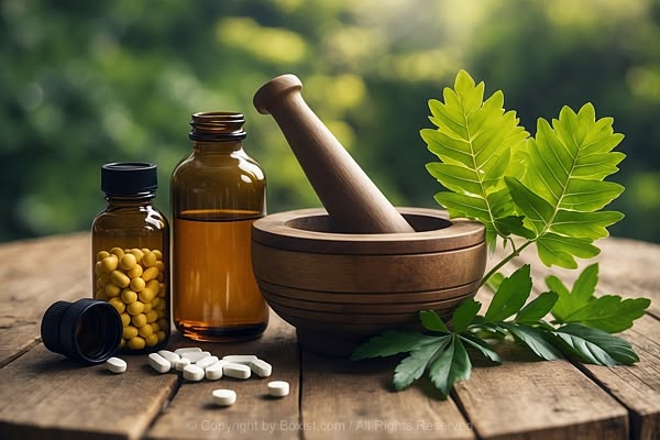 Madagascar botanical beauty ingredients shown alongside modern skincare and pharmacy formulation tools.