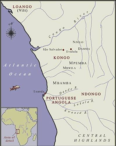 An image showing a historical map of Ndongo and Matamba
